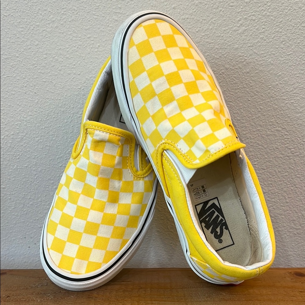 Vans Yellow and White Checkerboard Slip-On Sneakers